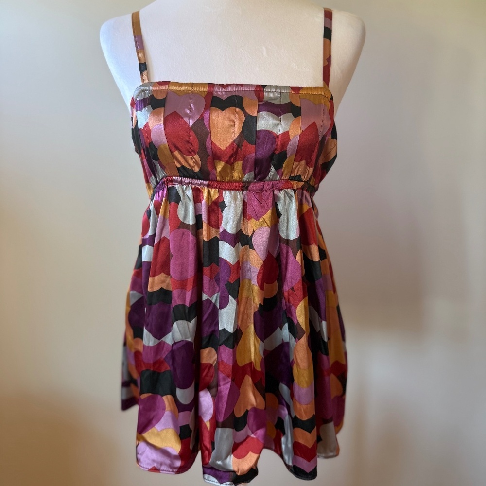 Vintage Y2K American Rag Cie 1984 Colorful Satin Babydoll Top Women's Size Small